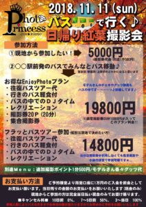 11月11日（日）PhotoPrincess日帰りバスで行く紅葉撮影会